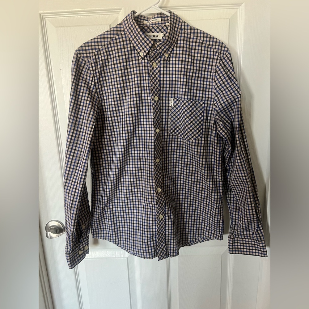 Ben Sherman Men's Signature House Check Shirt Stretch Black, White & Blue Size M